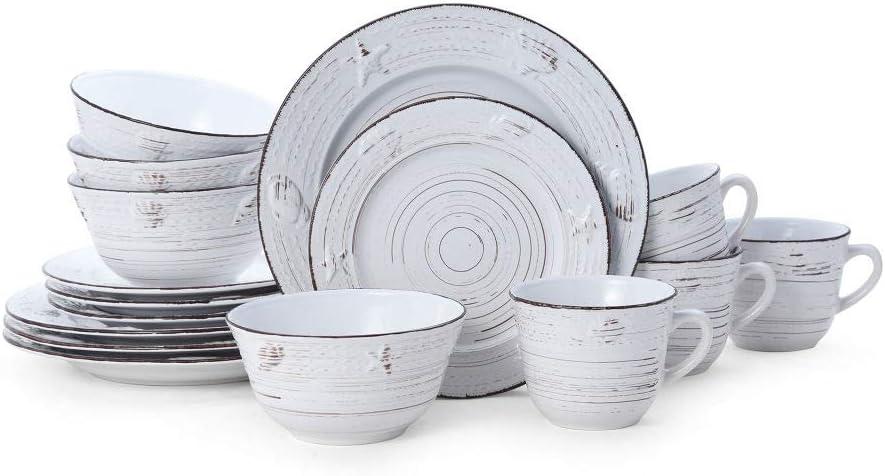 Pfaltzgraff Trellis Coastal 16-Piece Dinnerware Set, Service For 4, White (Coastal White)