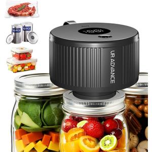 Upgraded 3-in-1 Electric Mason Jar Vacuum Sealer Kit for Jars, Bags, Food Savers & Containers | Auto-Stop Jar Sealer with 4-Hours Battery Life & One-Handed Operation for Dry Foods, Jams & Leftovers (Black)