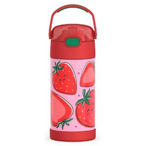 THERMOS FUNTAINER Water Bottle with Straw - 12 Ounce - Kids Stainless Steel Vacuum Insulated Water Bottle with Lid, Strawberry Smiles