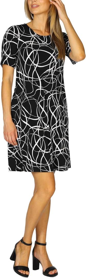 SeLouSua Women's Dress - Elegant A-Line Dress with Elbow Sleeves Fitted on Top Relaxed Bottom XL