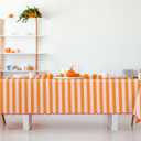 Whaline Scalloped Edge Orange Pink Striped Tablecloth Waterproof Fabric Tablecloth Rectangle Table Cover for Home Kitchen Table Decoration, 55 x 70 Inch