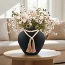 22" H Faux Silk Mums Flower Arrangements in Round Black Vase Home Decor,22Pcs Fake Mums Eucalyptus Wild Flowers Floral With Extra Large Rustic Vase Dining Table Centerpiece Decor (Black Large Round)