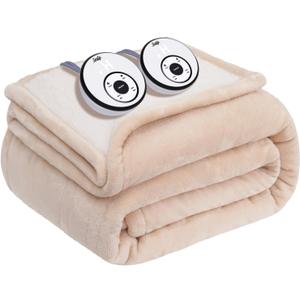 Sealy Electric Blanket Queen 84"*90",Super Cozy Flannel to Sherpa Reversible Heated Blanket Queen Size with 10 Heating Levels & 1-12 Hours Auto Off Overheating Protection Machine Washable,Beige
