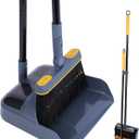 JEHONN Broom and Dustpan Set for Home, 54 Inches Long Handle Lightweight 180 Degree Rotating Indoor Upright Standing Dust Pan with Comb Teeth, Store Sweep Set for Room Kitchen Lobby Office (Dark Blue and Yellow)