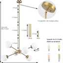 Modern Gold Sputnik Chandelier, 6-Light Mid Century Ceiling Light Fixture with Frosted Glass Globe Shades, Adjustable Height Brass Pendant Lighting for Living Room, Dining Room, Kitchen Island
