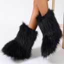 YXCFEWD Fur Boots for Women Winter Fluffy Furry Boots for Girls Flat Heel Snow Boots, 8 Wide (Black)