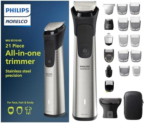 Philips Norelco Multigroom Series 9000-21 Piece Men's Grooming Kit for Beard, Body, face, Nose, Ear Hair Trimmer w/Premium Storage case, MG9510/60