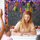 Fuutreo 68.9 ft Halloween Bulletin Board Border Decoration Happy Halloween Banner Pumpkin Ghost Skeleton Bat Wavy Curled Trim Bulletin Board Stickers for School Classroom Home Office Wall Party Decor