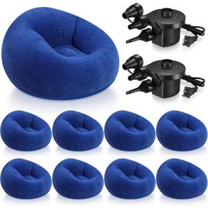 Realspring 9 Pcs Inflatable Bean Bag Chairs, Electric Air Pump, Navy, 38.5 x 21.6 x 11 inches