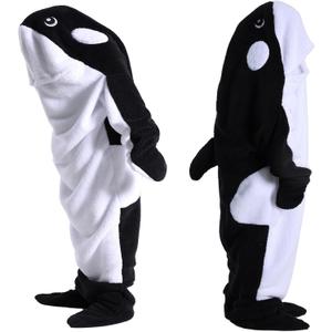 Wearable Whale Blanket Onesie for Adult Costume, Super Soft Comfortable Whale Hoodie, Black Whale XL (XL for 63-67in Height)