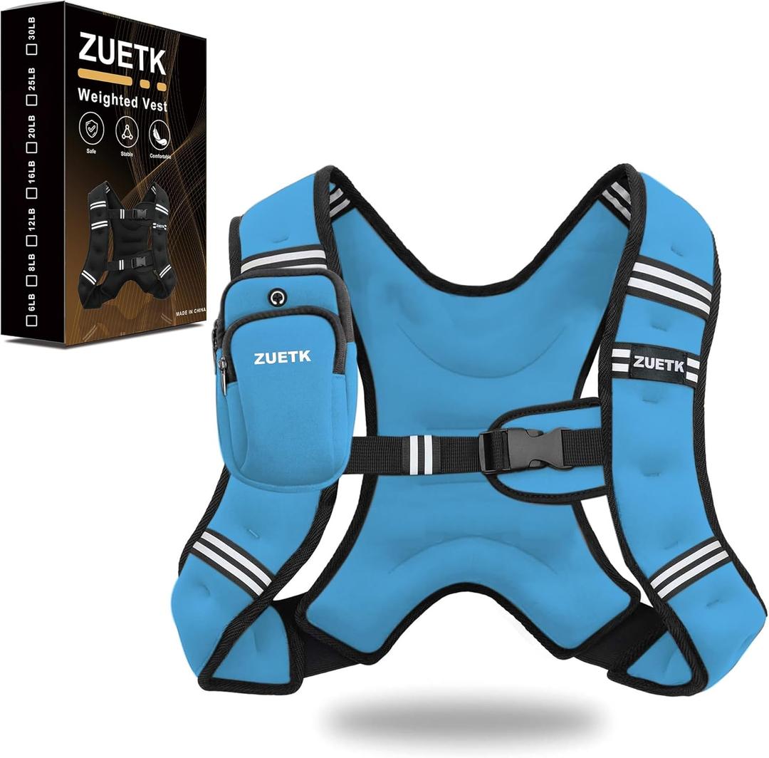 ZUETK Weighted Vest, 8lb Weight Vest with Reflective Stripe, Weighted Vest for Men Women Workout Equipment for Strength Training, Running, Jogging, Fitness, Weight Loss (Blue with Bag, No Mesh Pocket)