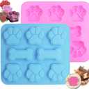 2 Pack Silicone Molds - Puppy Dog Paw & Dog Bone Shapes for Baking Chocolate, Candy, Jelly, Ice Cube Treats (Blue and Pink)