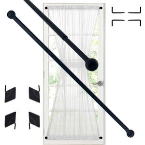 Sash Curtain Rod for French Doors, Kitchen Curtain & Small Window, 3/8 Inch Diameter, Adjustable 16-28", 2 Pack, Black