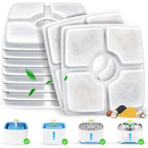 Cat Water Fountain Filter Replacement, 10 Pack Cat Fountain Filters Compatible with Square 84oz/2.5L Automatic Pet Fountain Dog Water Dispenser, 3 Filtration System Replacement Pet Filters