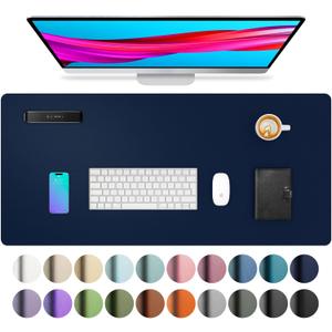 Aothia Leather Desk Pad Protector, Mouse Pad, Office Desk Mat, Non-Slip PU Leather Desk Blotter, Laptop Desk Pad, Waterproof Desk Writing Pad for Office and Home, (Dark Blue, 31.5" x 15.7")