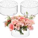 Tanlade Acrylic Floral Centerpiece for Dining Table Decorations Wedding Round Flower Vase Centerpiece Vases Table Low Flower Holder with Holes for Home Birthday Party(3 Pcs,5.51 Inches)