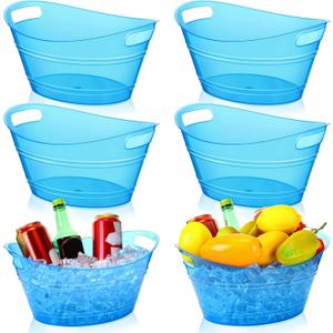 meekoo 6 Pcs Plastic Ice Buckets Bulk with Handles 4.5L Oval Storage Tub Large Capacity Ice Drink Bucket for Party Bar Wine Beer Champagne Beverage Bottle Cooler (4.5 L,Blue)