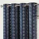 jinchan 95% Blackout Boho Curtains 96 Inches Long for Bedroom Living Room Silver Geometric Foil Printed Blue Curtain Grommet Top Room Darkening Drapes 52 x 96 2 Panels