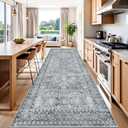 5x12 Rug Wide Hallway Runner: Washable Non Slip Runners for Entryway Living Room Dining Room - Soft Low-Pile Water Resistant Rugs - Thin Vintage Carpet Grey