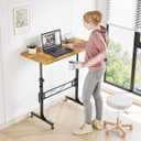 Standing Desk, 32 Inch Portable Small Desk Adjustable Height, Rustic | Rolling Home Office Desks with Wheels, Sit Stand Desk for Bedroom Walking Pad Home Office Small Space