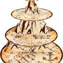Pirate Cupcake Stand 3-Tier Treasure Map Cupcake Tower for Pirate Birthday Party Supplies and Decorations