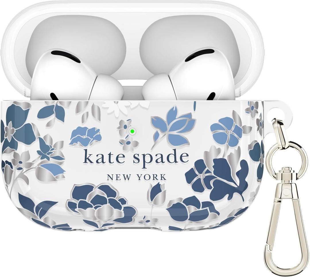Kate Spade New York AirPods Pro Protective Case with Keychain Ring - Flowerbed Blue, Compatible with AirPods Pro 2nd / 1st Generation