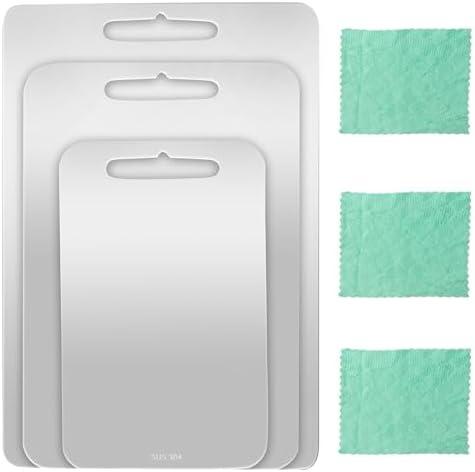 3 Pcs Stainless Steel Cutting Board 304 Stainless Steel Double Sided Metal Cutting Board with 3 Cleaning cloth for Kitchen Meat Fruit Vegetable for Dishwasher (13.4"x9.1",11.8"x7.9",9.4"x5.9")