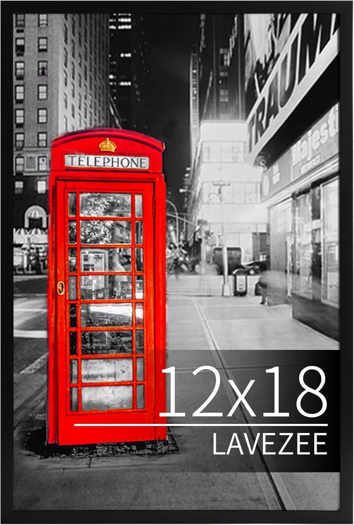 Lavezee 12x18 Poster Frame Black Display 12 x 18 Inch Photo Picture Gallery Frame for Wall, 1 Pack