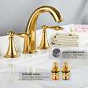 SaniteModar Polished Gold Bathroom Sink Faucet,Brass Bathroom Faucet 3 Hole,Widespread Bathroom Faucet for Sink 3 Hole,2 Handles Design with Water Supply Lines, Gold