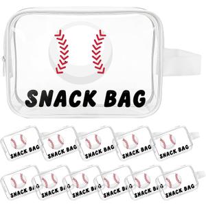 Goroovr 12 Pcs Baseball Snack Bags with Handles Zipper Reusable Sealed Stand-Up Goody Bags Clear PVC Waterproof Baseball party favors for Team Practice/Game Day, Gifts for Baseball Lovers, Players, 12 Count