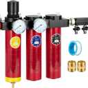 NANPU Z Series 3-Stage Air Filtration System - Sintered, Fine, & Charcoal Filters, 3/4" NPT Inlet, 1/4" NPT Outlet Module, 0-230 psi Gauge, 127 CFM @ 6 bar, Metal Housing, Heat Resistant to 248F