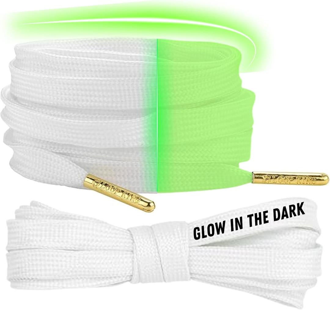 Loop King Laces 1 Pair Luxury Glow in the Dark Shoe Laces with Gold Tips