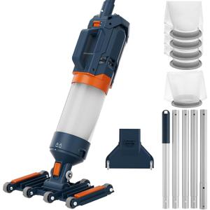 Heavy Duty Handheld Pool Vacuum - 18.9GPM Powerful Suction, 25m Ultra Fine Mesh Filter for Smaller Debris, 14'' Wide Vacuum Head, 60mins Running Time (Orange)
