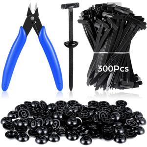 Chumia Pcs Nylon Universal Cable Tie Buckle Zip Ties with Flush Cutter Heavy Duty Self Locking Rivet Multifunctional Cable Tie Tool Bulk Fastener with Pin Button for Car Repairs Daily Home Office(300)