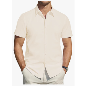 J.VER Men's Short Sleeve Dress Shirts Stretch Stain Shield Casual Button Down Shirts Solid Formal Shirt XL