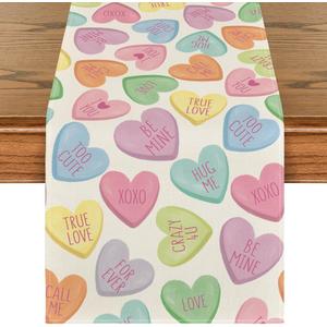 Artoid Mode Ture Love Heart Table Runner, Seasonal Kitchen Dining Table Decoration for Home Party Decor 13x120 Inch (Beige)