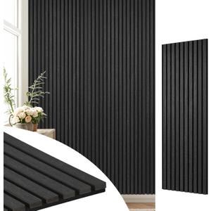 DOLLAR BOSS Acoustic Wood Panels 47.2"x15.7" 2-Pack - Soundproof Wall Tiles with 3D Fluted Design, Eco-Friendly MDF & Fiberboard, Easy Install for Studio/Office/Bedroom (Matte Black)