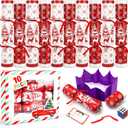 10 Pack Christmas No Snap Party Favor with Red & White Snowflake Design with Party Hat, Joke & Little Gift Inside for Kids, Xmas Gift, Christmas Seasonal Holiday Party Dinner Traditions Supplies