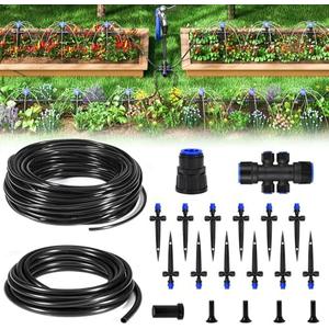 HIRALIY 50FT Garden Watering System, Drip Irrigation Kits for Plants, New Quick Connector, Blank Distribution Tubing, Saving Water Automatic Irrigation Equipment for Patio Lawn