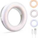 Ring Light, Rechargeable Portable Clip-on Selfie Fill Light for iPhone Android Smart Phone Photography, Camera Video, Girl Makes up (White A)