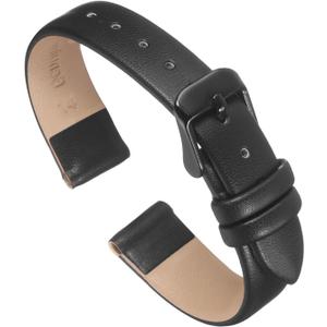 uxcell Multi-sizes Genuine Leather Band, Flat Thin Elegant Leather Watch Strap for Men and Women (14mm, Black/Black)