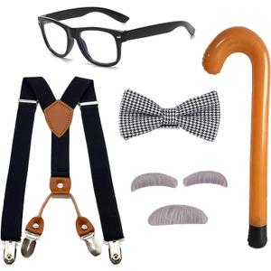 Old Man Costume 1920s Accessories 100 Days of School Set  Grandpa Halloween Dress Up (Black)
