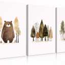 QMWIDKL Woodland Nursery Canvas Wall Art Jungle Wild Animals Pictures Wall Decor Cute Forest Bear Fox Paintings Prints Artwork For Girls Boys Kids Baby Room Woodsy Theme Watercolor(16x24 inch)