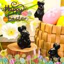 DUQGUHO Black Obsidian Bunny Decor Crystals Rabbit Statue Pocket Polished Natural Gemstone Crystals Figurines for Easter Decoration Office Room Desk Decor 1.5 Gifts for Women 1PC