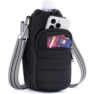 Lexiyat Water Bottle Bag 40 Oz Crossbody Holder for Walking Hiking Insulated Carrier Purse with Adjustable Strap (Black)