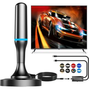 Indoor TV Antenna for Local Channels, 4K HD Digital TV Antenna for Smart TV Indoor with Booster and Magnetic Base - 120 Miles Range, 9.8FT Cable -Support All HDTVs After 2007