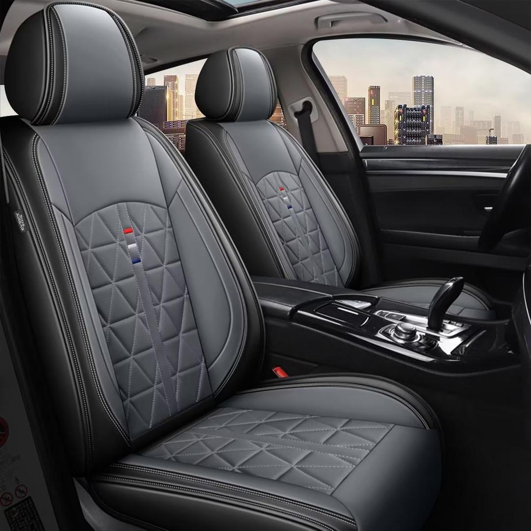 DISUTOGO Seat Covers Full Set for Jeep Liberty 2002-2012: Faux Leather Car Seat Covers Waterproof Automotive Seat Protector Covers Compatible Airbag (5 Seats, Black&Grey)