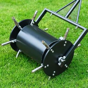 Double-Row Rolling Lawn Aerator, Manual Yard core-Removing Tool,Hollow Tine Lawn Aerator,Push-Type Rolling Rotary Aerator for compacted Garden Soil.