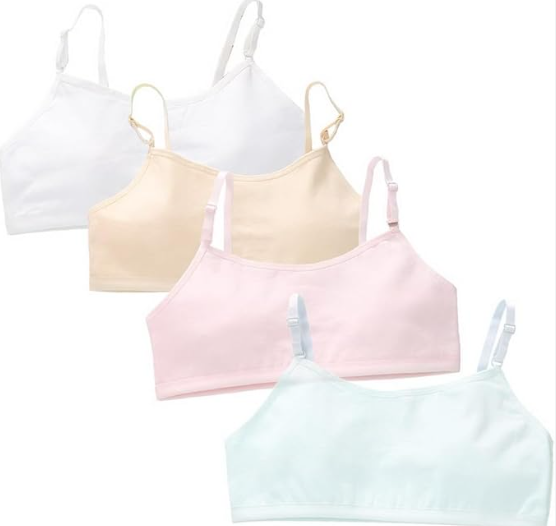 4 Pieces Girls Sports Bra Non Padded Training Bras Cotton Crop Tops Breathable Mesh Seamless Racerback Sports Bra Wireless Double Layer Vest Soft Underwear for Running Sports Size S