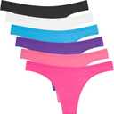 ANZERMIX Women's Breathable Cotton Thong Panties Pack of 6 (Large)